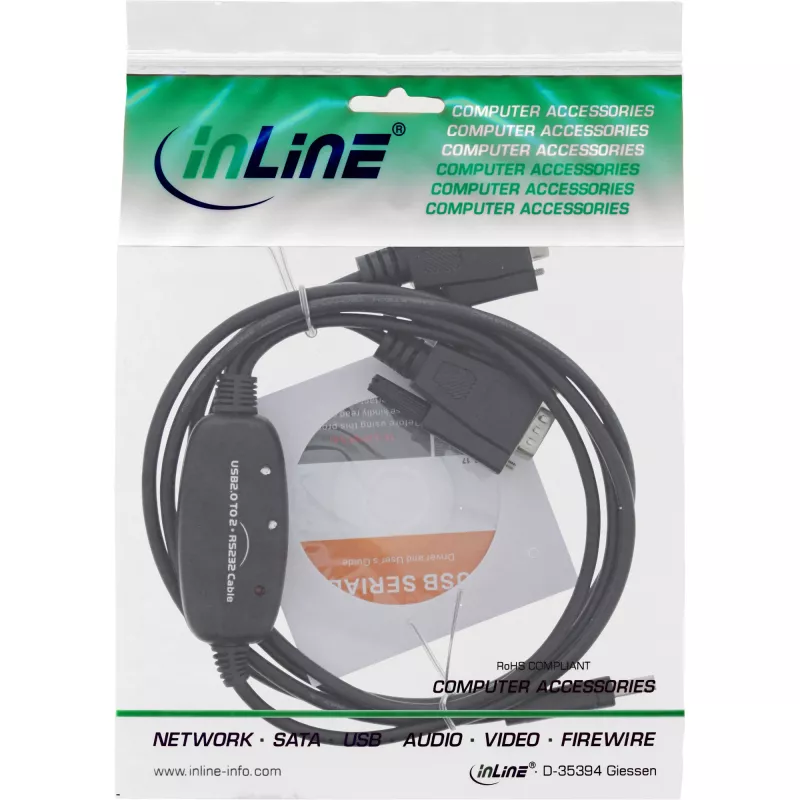 InLine USB 2.0 naar 2x seriële adapterkabel USB Type-A naar 2x 9-pins Sub-D stekker 1,5 m