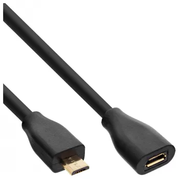 InLine Micro-USB 2.0 verlengkabel, Micro-B M/V, zwart/goud, 1,5 m