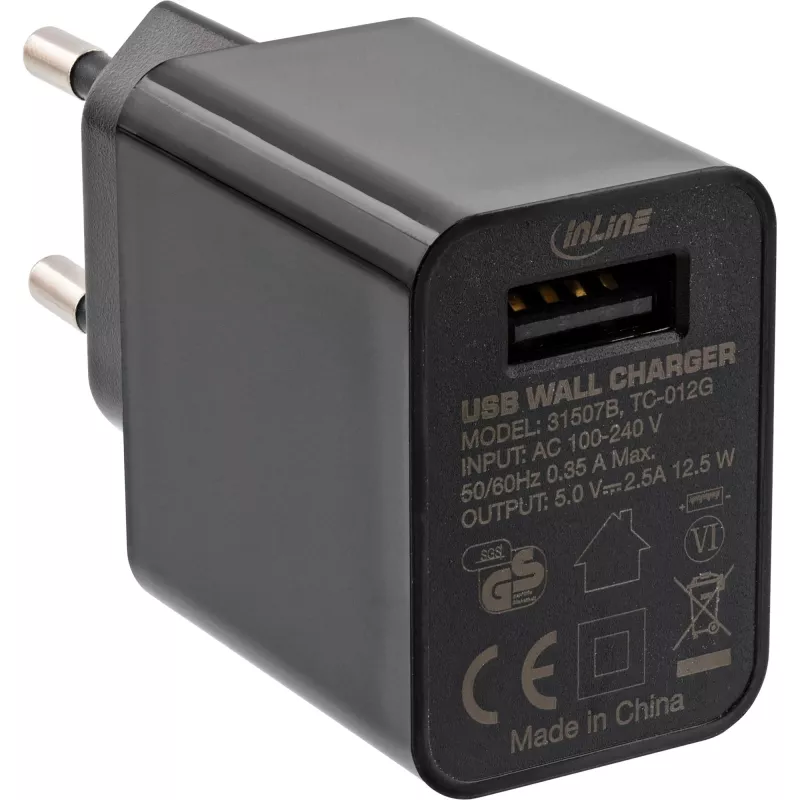 InLine USB-voedingsadapter single, 100-240V naar 5V/2,5A, zwart