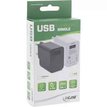 InLine USB-voeding single, 100-240V naar 5V/2,5A, wit