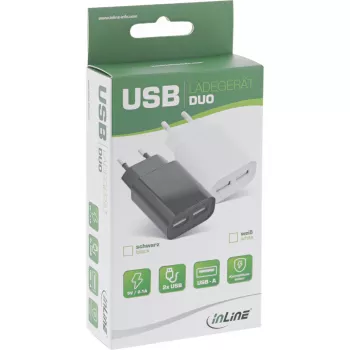 InLine USB-voeding DUO, 2 poorten 100-240VAC naar 5V / 2.1A wit