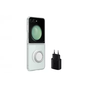 Samsung EF-XF73KKTEGWW Starter Pack voor Galaxy Z Flip5, Clear Gadget Case-hoesje + voedingsadapter, transparant/zwart