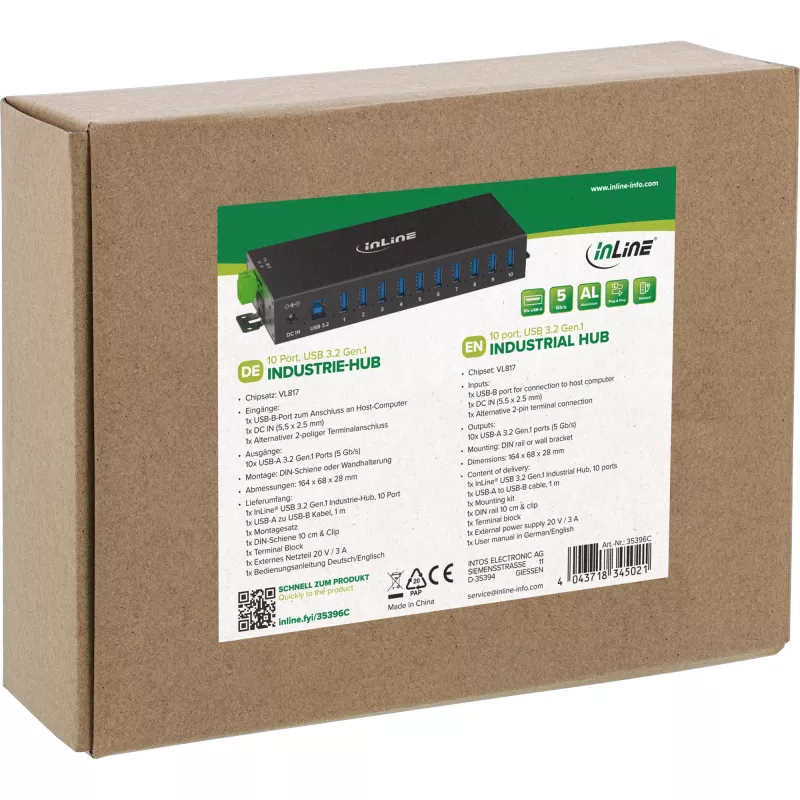 InLine 35396C interfacehub USB 3.2 Gen 1 (3.1 Gen 1) Type-B 5000 Mbit/s zwart