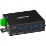 InLine 35396A industriële USB 3.2 Gen 1-hub, 4x USB-A, USB-B-hostpoort, 5 Gbit/s, aluminium behuizing, zwart, met voeding