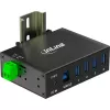 InLine 35396A industriële USB 3.2 Gen 1-hub, 4x USB-A, USB-B-hostpoort, 5 Gbit/s, aluminium behuizing, zwart, met voeding