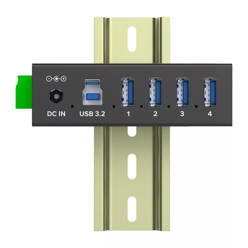 InLine 35396A industriële USB 3.2 Gen 1-hub, 4x USB-A, USB-B-hostpoort, 5 Gbit/s, aluminium behuizing, zwart, met voeding
