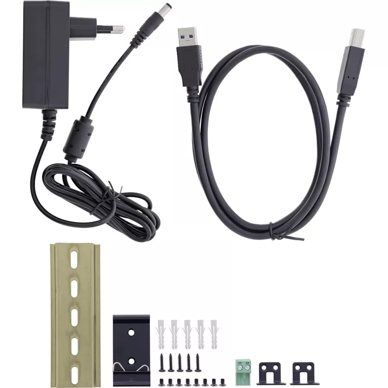 InLine 35396A industriële USB 3.2 Gen 1-hub, 4x USB-A, USB-B-hostpoort, 5 Gbit/s, aluminium behuizing, zwart, met voeding