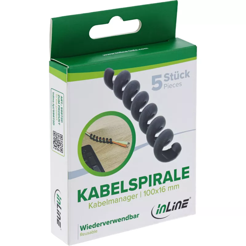 InLine 59972D Kabelorganizer universeel kabelmantel zwart 5 st.