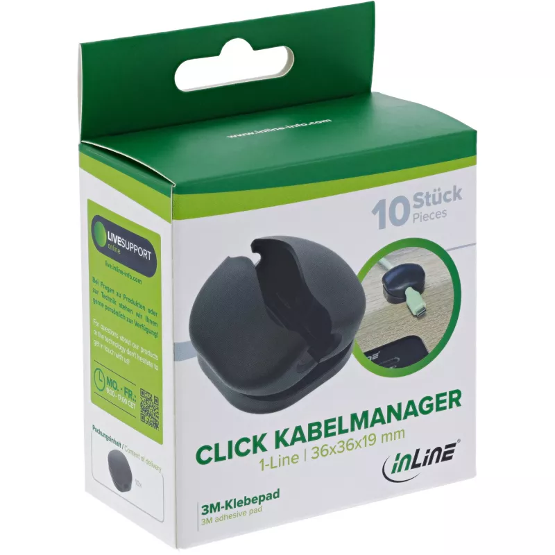 InLine 59971M Kabelorganizer universeel kabelclip zwart 10 stuks