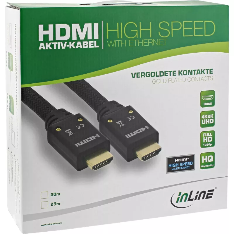 InLine HDMI-actiefkabel, HDMI High Speed met Ethernet, M/M, nylon gevlochten, 25 m