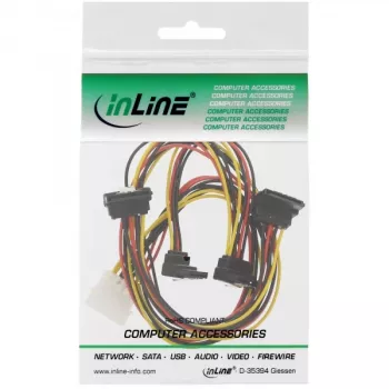 InLine interne Y-voedingskabel 1x Molex / 4x SATA haaks met vergrendelingen 0,40+0,55 m