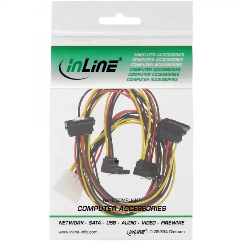 InLine interne Y-voedingskabel 1x Molex / 4x SATA haaks met vergrendelingen 0,40+0,55 m
