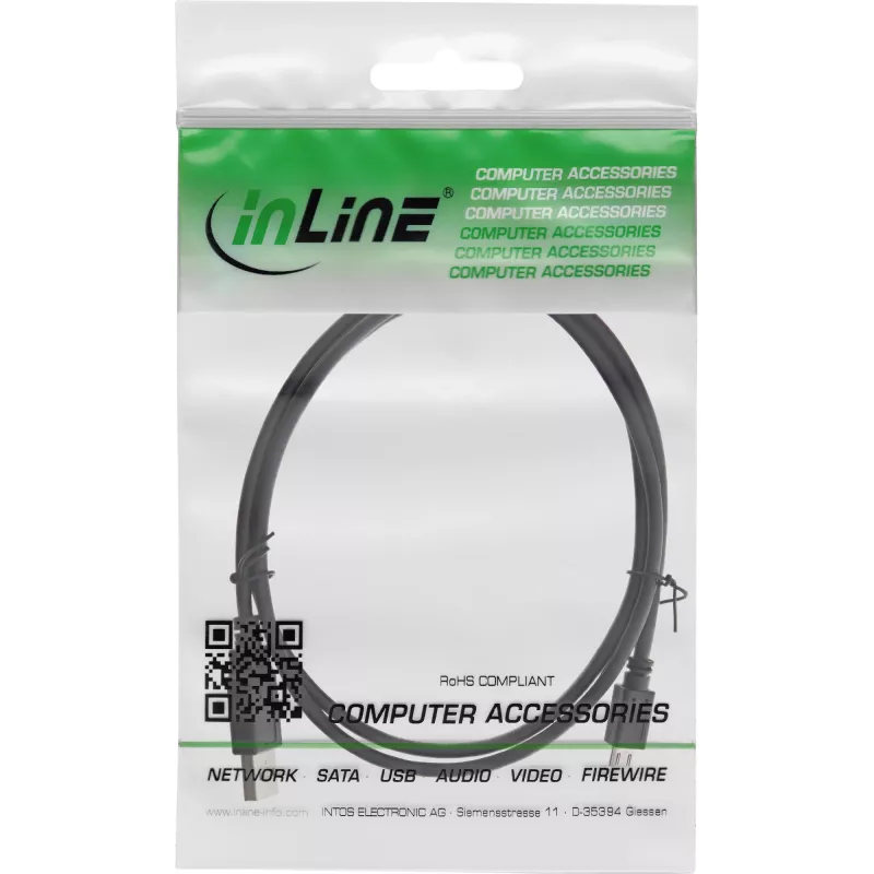 InLine Micro-USB 2.0-kabel, USB Type-A stekker / Micro-B stekker, zwart, 2 m