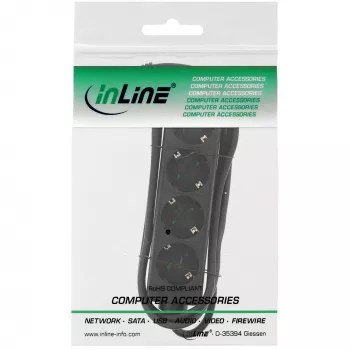 InLine stekkerdoos, 4-voudig randaarde CEE 7/3, zwart, 3 m
