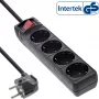 InLine stekkerdoos, 4-voudig randaarde CEE 7/3, met schakelaar, zwart, 5 m