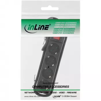 InLine stekkerdoos, 4-voudig randaarde CEE 7/3, met schakelaar, zwart, 5 m