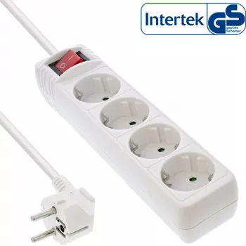 InLine stekkerdoos, 4-voudig randaarde CEE 7/3, met schakelaar, wit, 5 m
