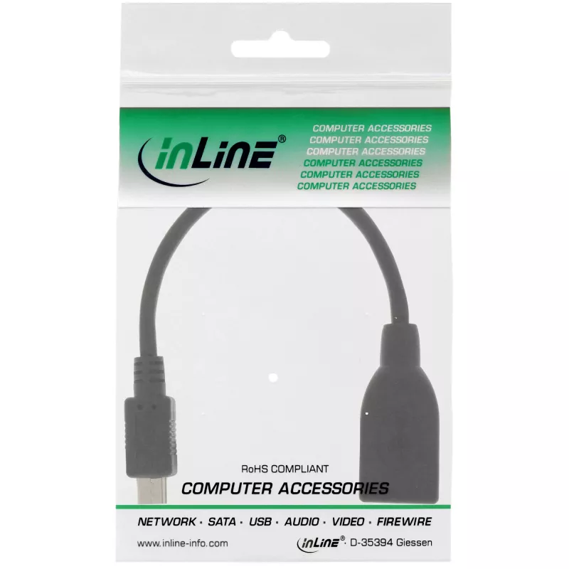 InLine micro-USB-OTG-adapterkabel, micro-B-stekker naar USB-A-bus, 0,1 m
