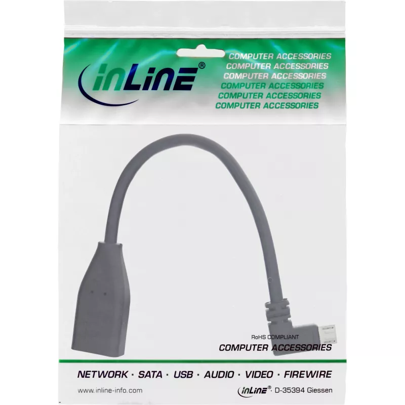 InLine micro-USB-OTG-adapterkabel micro-B-stekker haaks naar USB-A-bus 0,1 m