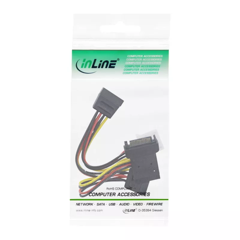 InLine SATA-stroomadapterkabel stekker naar bus naar 2x SATA + 4-pins Molex-stroomaansluiting