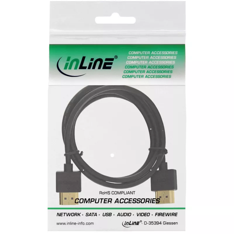 InLine High Speed HDMI-kabel met Ethernet, AM/AM, superplat, zwart/goud, 1,5 m