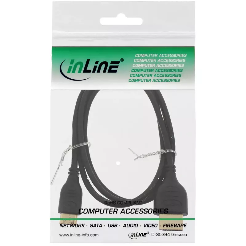 InLine High Speed HDMI-kabel met Ethernet, AM/CM, superplat, zwart/goud, 1,8 m
