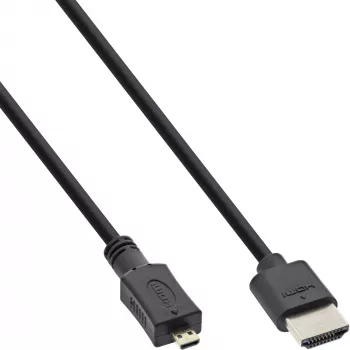 InLine High Speed HDMI-kabel met Ethernet, A-stekker / D-stekker, superplat, zwart/goud, 1,5 m