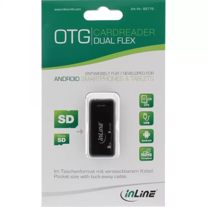InLine OTG-kaartlezer Dual Flex voor SD, microSD met USB-poort en 2 kaartsleuven