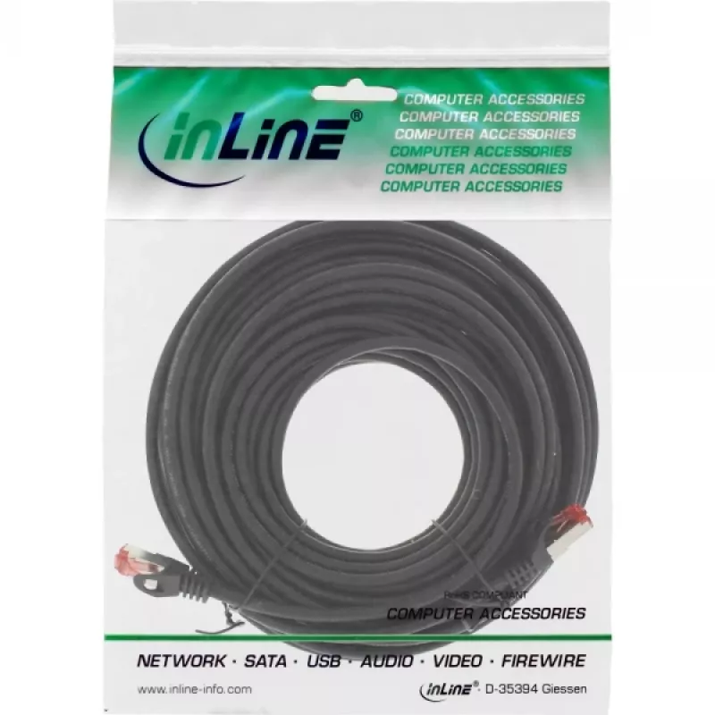 InLine patchkabel S/FTP PiMF Cat.6 250MHz koper halogeenvrij zwart 15 m