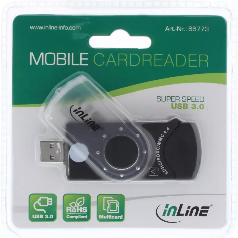 InLine USB 3.0 mobiele kaartlezer met 2 sleuven voor SD SDHC SDXC microSD
