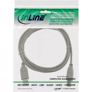 USB 2.0-kabel type A stekker / B stekker beige 5 m InLine 34555H
