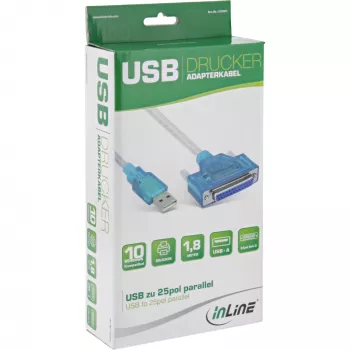 USB-printerkabel InLine 33397I 1,8 m Type-A-stekker naar DB25-bus