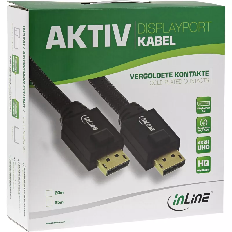 InLine DisplayPort-actiefkabel, zwart, vergulde contacten, 25 m