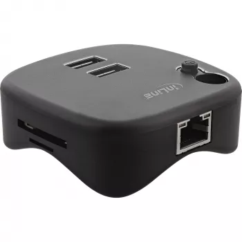 InLine USB 3.0-multi-adapter, 2x USB-A, RJ45, SD/microSD-kaartlezer, zwart