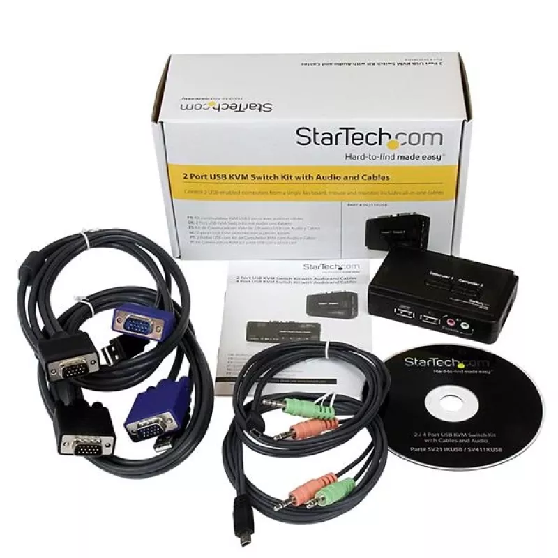 StarTech.com 2-poorts zwarte USB-KVM-switchkit met audio en kabels