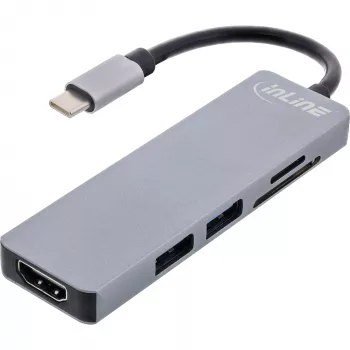 InLine multi-hub USB 3.2 Gen.1, 2x USB-A, HDMI 4K/30Hz, kaartlezer, aluminium, grijs