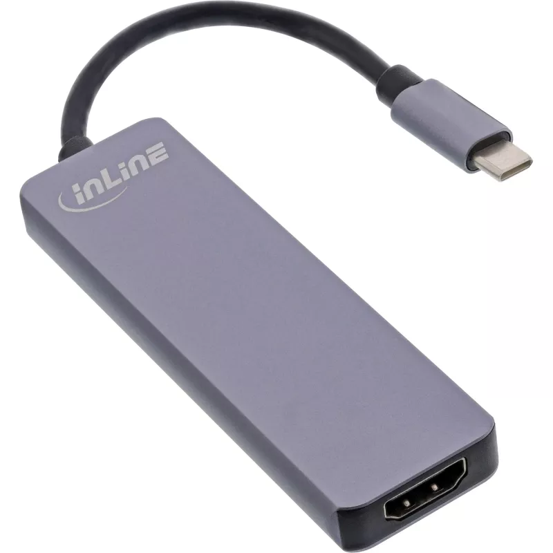 InLine multi-hub USB 3.2 Gen.1, 2x USB-A, HDMI 4K/30Hz, kaartlezer, aluminium, grijs