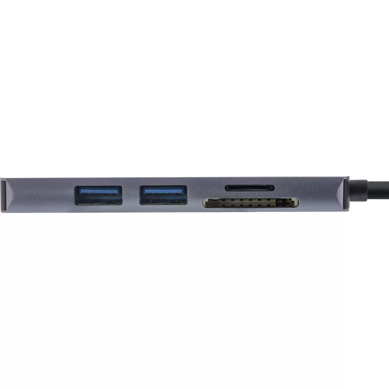 InLine multi-hub USB 3.2 Gen.1, 2x USB-A, HDMI 4K/30Hz, kaartlezer, aluminium, grijs