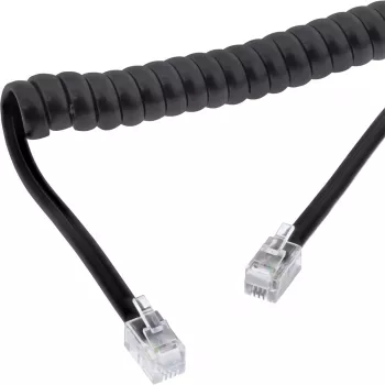 InLine handset-spiraalkabel, RJ10 4P4C M/M, zwart, max. 2 m
