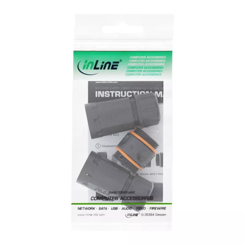 InLine Cat.6A-koppeling, waterdicht IP68, 2x RJ45 F/F, 1:1