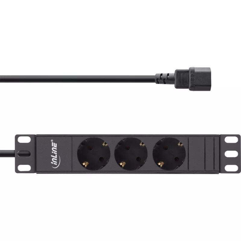InLine 10-inch stekkerdoos 3-voudig randaarde C14-aansluiting 3 AC-stopcontacten 10 A