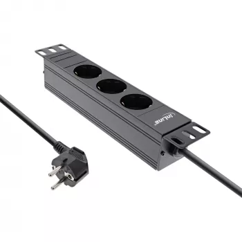 InLine 10-inch stekkerdoos, 3-voudig randaarde, zonder schakelaar, 2m, zwart