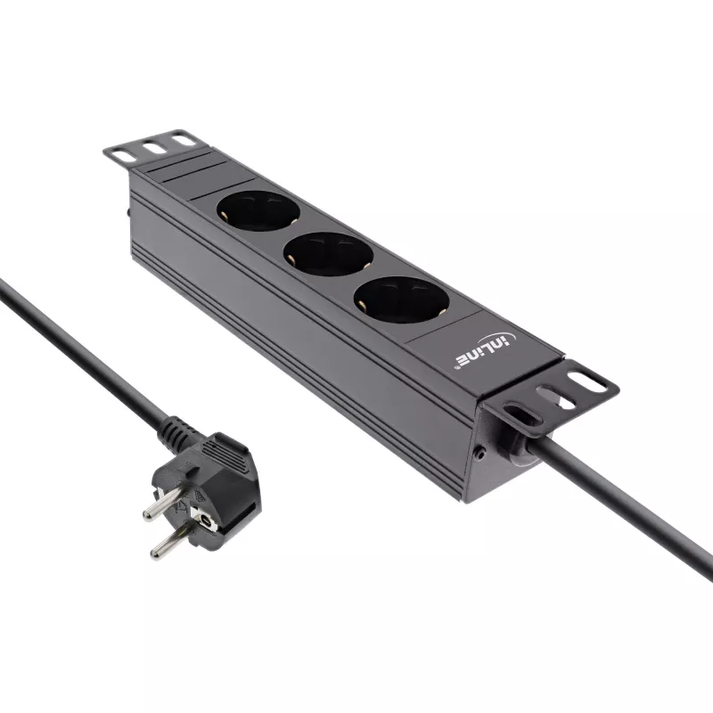 InLine 10-inch stekkerdoos, 3-voudig randaarde, zonder schakelaar, 2m, zwart