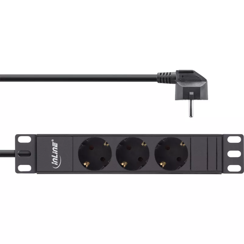 InLine 10-inch stekkerdoos, 3-voudig randaarde, zonder schakelaar, 2m, zwart