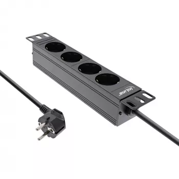 InLine 10-inch PDU, 4-voudig randaarde, zonder schakelaar, 2 m, zwart
