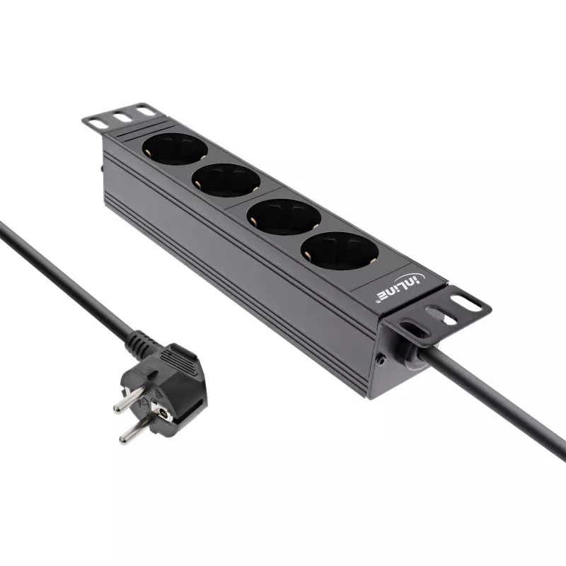 InLine 10-inch PDU, 4-voudig randaarde, zonder schakelaar, 2 m, zwart
