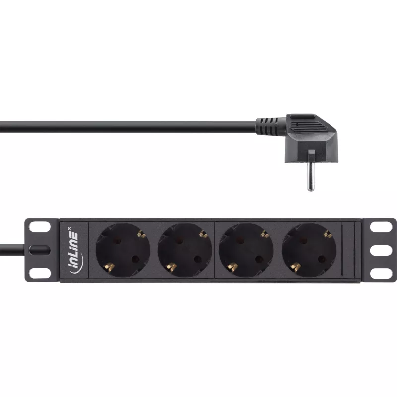 InLine 10-inch PDU, 4-voudig randaarde, zonder schakelaar, 2 m, zwart