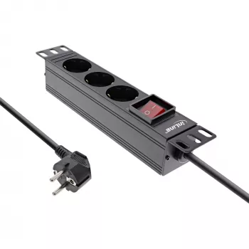 InLine 10-inch PDU, 3-voudig randaarde, met schakelaar, 2m, zwart