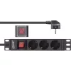 InLine 10-inch PDU, 3-voudig randaarde, met schakelaar, 2m, zwart