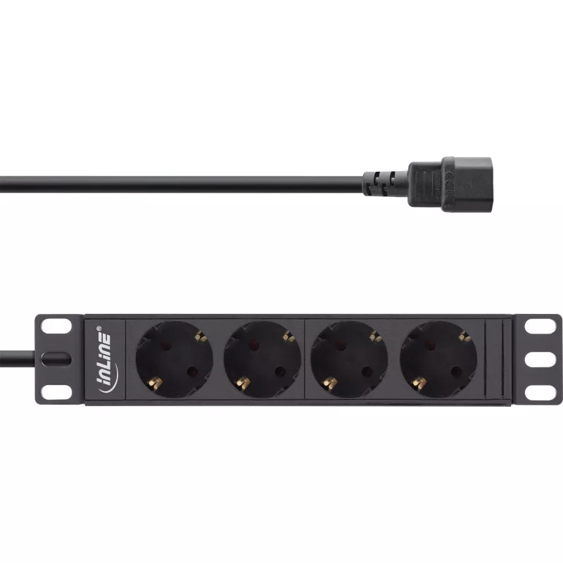 InLine 10-inch stekkerdoos, 4-voudig randaarde, C14-aansluiting, zonder schakelaar